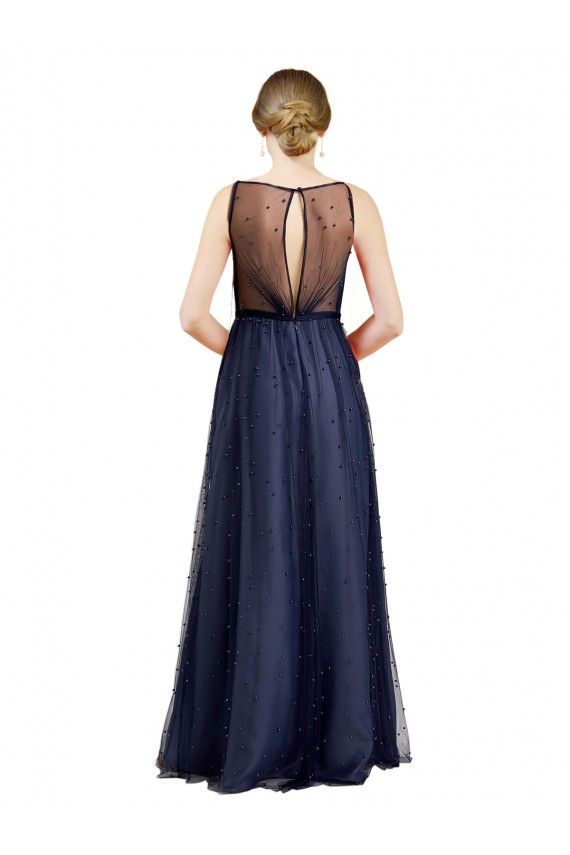 Sleeveless Boat Neck Keyhole Back Tulle A-Line Semi Formal Evening Dress / Bridesmaid Dress Brisbane