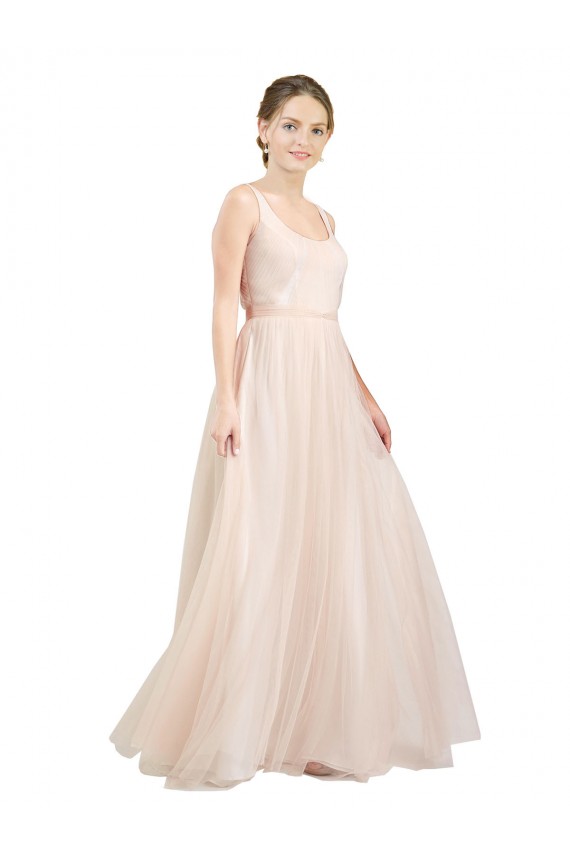 Sleeveless Scoop Neck Open Back Tulle A-Line Semi Formal Evening Dress / Bridesmaid Dress Brisbane