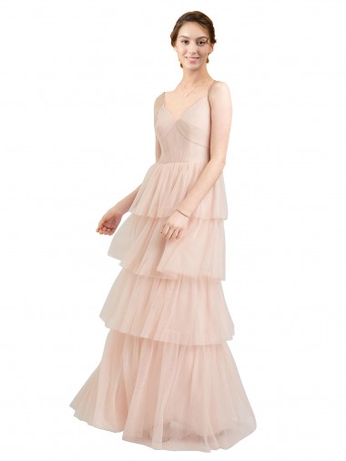 Sleeveless V-Neck Tulle A-Line Semi Formal Evening Dress / Bridesmaid Dress Brisbane