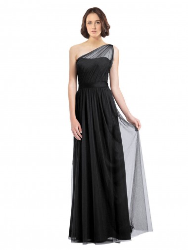 Sleeveless Black One Shoulder Tulle A-Line Bridesmaid Dress Brisbane