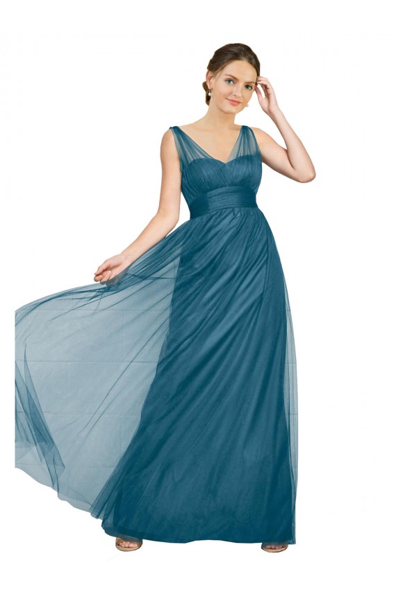 Sleeveless Teal Green V-Neck V-Back Tulle A-Line Bridesmaid Dress Brisbane