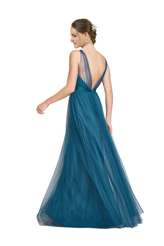 Sleeveless Teal Green V-Neck V-Back Tulle A-Line Bridesmaid Dress Brisbane