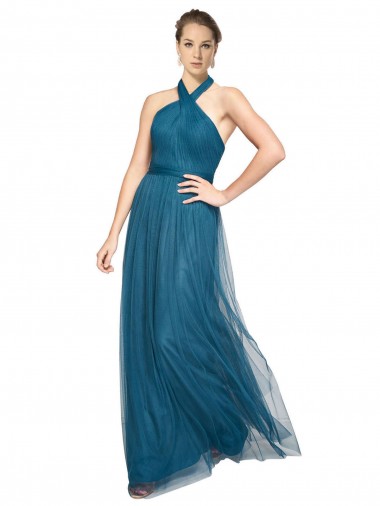 Sleeveless Halter Neck Open Back Tulle A-Line Bridesmaid Dress Brisbane