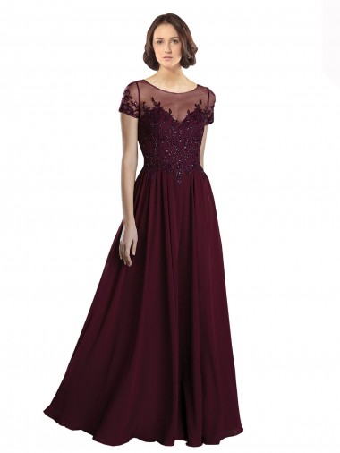 Cap Sleeves Jewel Neck Tulle & Soft Chiffon A-Line Bridesmaid Dress Brisbane