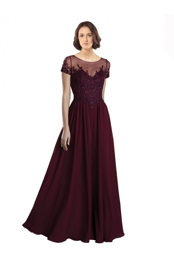 Cap Sleeves Jewel Neck Tulle & Soft Chiffon A-Line Bridesmaid Dress Brisbane