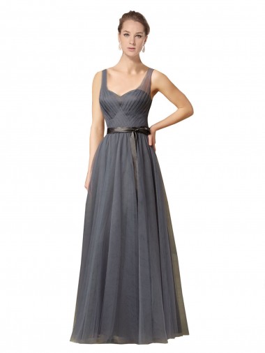 Sleeveless Slate Grey Sweetheart V-Back Tulle A-Line Formal Dress / Bridesmaid Dress Brisbane