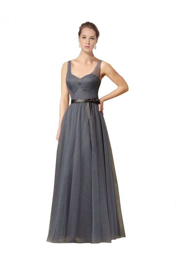 Sleeveless Slate Grey Sweetheart V-Back Tulle A-Line Formal Dress / Bridesmaid Dress Brisbane