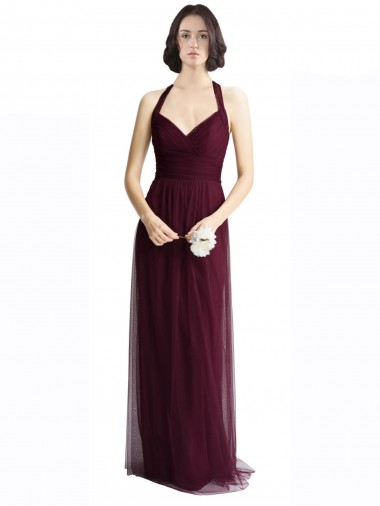 Sleeveless Halter Neck Open Back Tulle A-Line Bridesmaid Dress / Evening Dress Brisbane