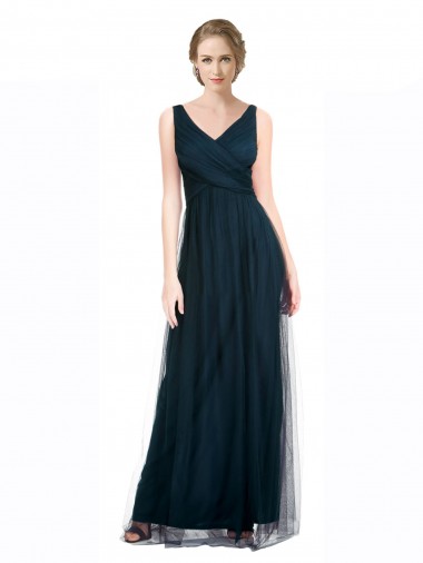 Sleeveless Blue V-Neck Tulle A-Line Bridesmaid Dress Brisbane