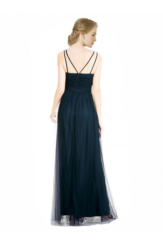 Sleeveless Blue V-Neck Tulle A-Line Bridesmaid Dress Brisbane