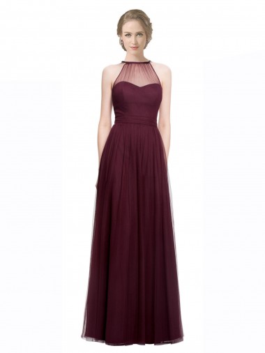 Sleeveless Red Halter Neck Tulle A-Line Bridesmaid Dress Brisbane