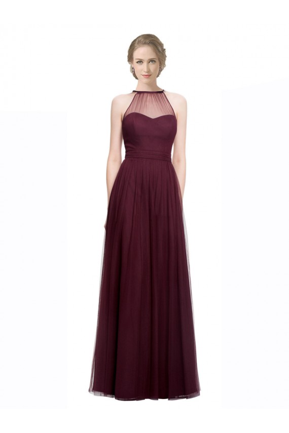 Sleeveless Red Halter Neck Tulle A-Line Bridesmaid Dress Brisbane