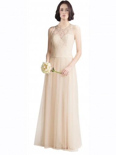 Sleeveless Bateau Neck Tulle & Lace A-Line Bridesmaid Dress Brisbane