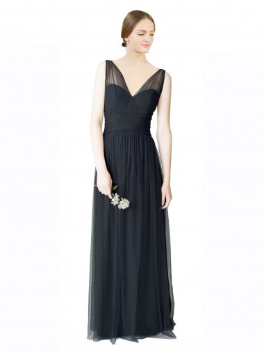 Sleeveless V-Neck V-Back Tulle A-Line Formal Dress / Bridesmaid Dress Brisbane