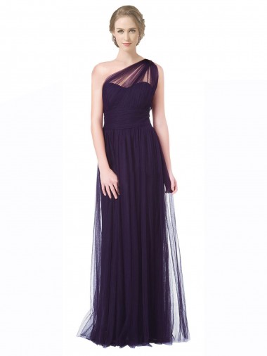 Sleeveless Plum One Shoulder Tulle A-Line Bridesmaid Dress Brisbane