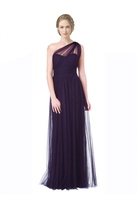 Sleeveless Plum One Shoulder Tulle A-Line Bridesmaid Dress Brisbane