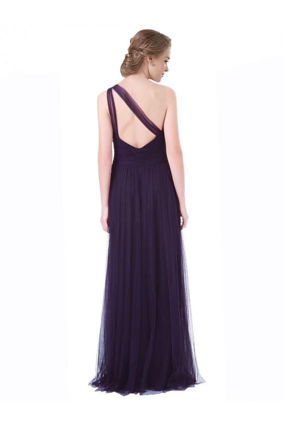 Sleeveless Plum One Shoulder Tulle A-Line Bridesmaid Dress Brisbane