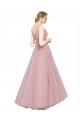Sleeveless Pink V-Neck V-Back Tulle A-Line Bridesmaid Dress Brisbane