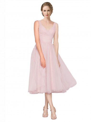 Sleeveless Pink V-Neck V-Back Tulle A-Line Cocktail Dresses Brisbane
