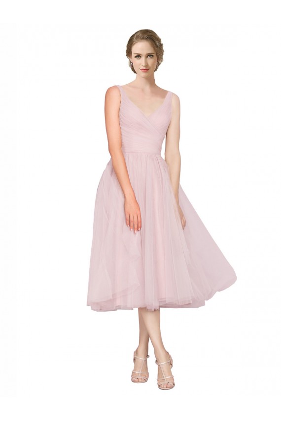 Sleeveless Pink V-Neck V-Back Tulle A-Line Cocktail Dresses Brisbane