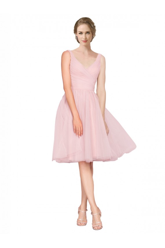 Sleeveless V-Neck Tulle A-Line Bridesmaid Gown Brisbane