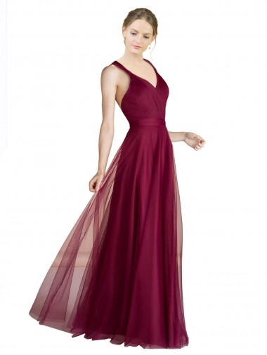 Sleeveless V-Neck Criss Cross Open Back Tulle A-Line Bridesmaid Dress Brisbane