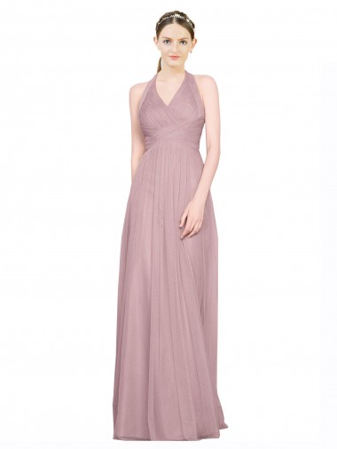 Sleeveless Halter Neck Low Back Tulle A-Line Bridesmaid Gown Brisbane