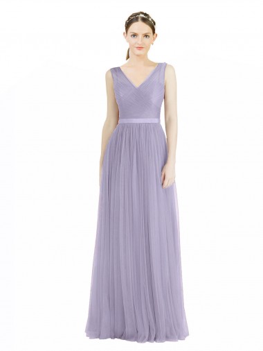 Sleeveless Lilac V-Neck V-Back Tulle A-Line Bridesmaid Dress Brisbane
