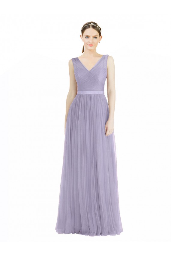 Sleeveless Lilac V-Neck V-Back Tulle A-Line Bridesmaid Dress Brisbane