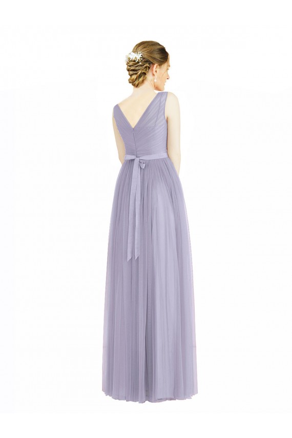 Sleeveless Lilac V-Neck V-Back Tulle A-Line Bridesmaid Dress Brisbane
