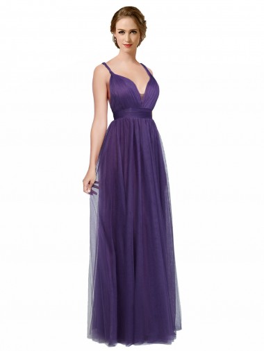 Sleeveless Purple Spaghetti Straps Open Back Tulle A-Line Bridesmaid Dress Brisbane