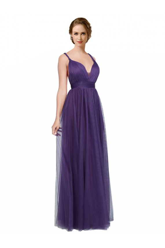 Sleeveless Purple Spaghetti Straps Open Back Tulle A-Line Bridesmaid Dress Brisbane
