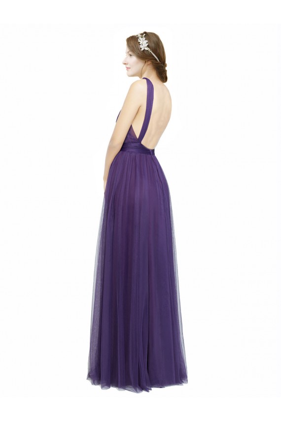 Sleeveless Purple Spaghetti Straps Open Back Tulle A-Line Bridesmaid Dress Brisbane