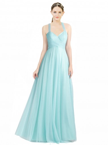 Sleeveless Mint Green Spaghetti Straps Open Back Tulle A-Line Bridesmaid Dress Brisbane