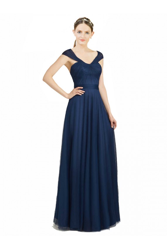 Sleeveless V-Neck Open Back Tulle A-Line Bridesmaid Dress Brisbane