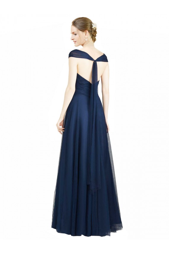 Sleeveless V-Neck Open Back Tulle A-Line Bridesmaid Dress Brisbane