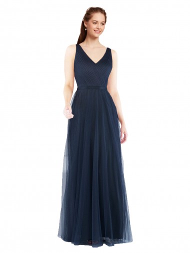 Sleeveless V-Neck Low Back Tulle Sheath Bridesmaid Dress Brisbane