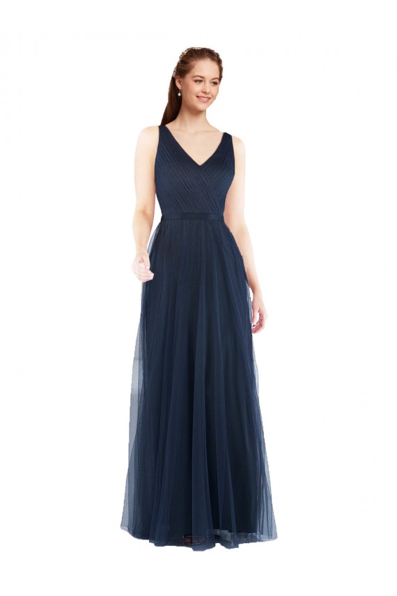 Sleeveless V-Neck Low Back Tulle Sheath Bridesmaid Dress Brisbane