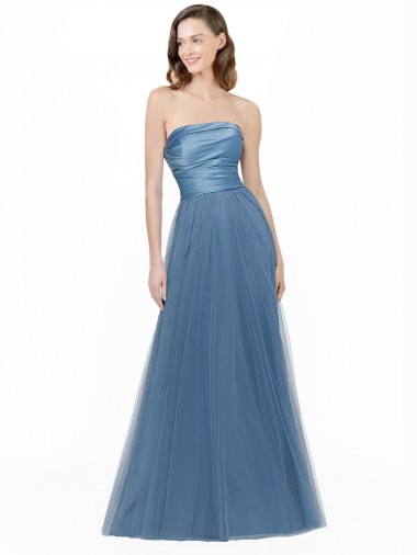 Sleeveless Strapless Low Back Satin & Tulle A-Line Bridesmaid Dress Brisbane