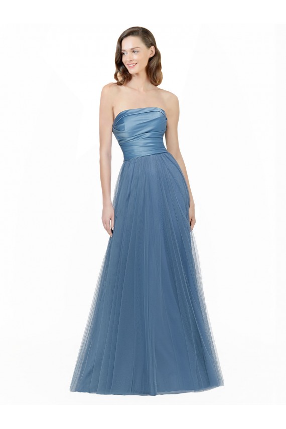 Sleeveless Strapless Low Back Satin & Tulle A-Line Bridesmaid Dress Brisbane