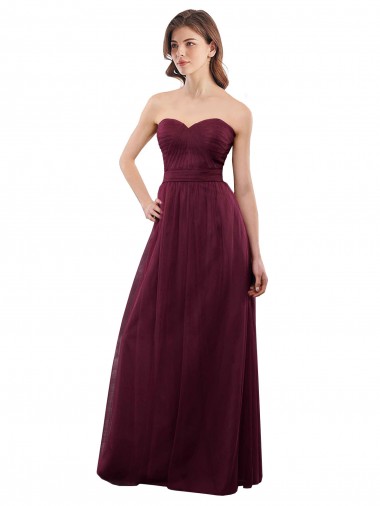Sleeveless Burgundy Sweetheart Low Back Tulle A-Line Bridesmaid Dress Brisbane