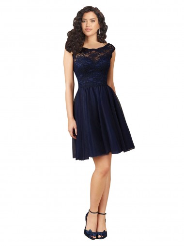 Sleeveless Bateau Neck V-Back Tulle & Lace A-Line Bridesmaid Dress Brisbane