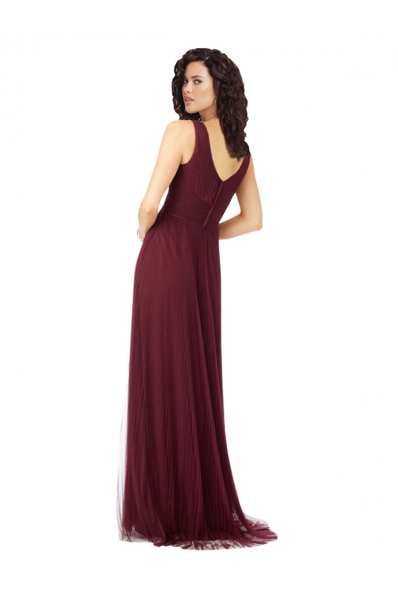 Sleeveless Burgundy Gold V-Neck Tulle A-Line Bridesmaid Dress Brisbane