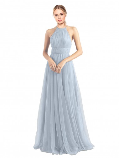 Sleeveless Halter Neck Criss Cross Back Tulle A-Line Bridesmaid Dress Brisbane