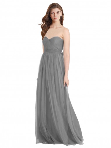 Sleeveless Slate Grey Sweetheart Tulle A-Line Bridesmaid Gown Brisbane