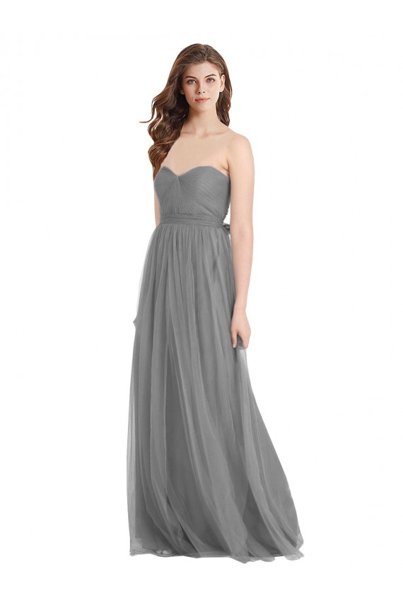 Sleeveless Slate Grey Sweetheart Tulle A-Line Bridesmaid Gown Brisbane