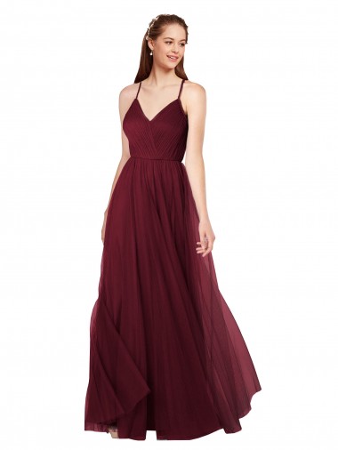 Sleeveless Spaghetti Straps Keyhole Back Tulle A-Line Bridesmaid Dress Brisbane