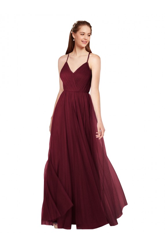 Sleeveless Spaghetti Straps Keyhole Back Tulle A-Line Bridesmaid Dress Brisbane
