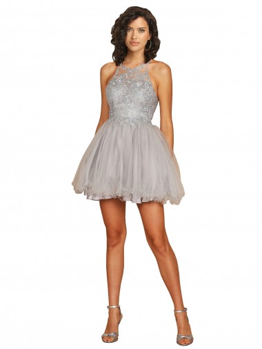 Sleeveless Halter Neck Criss Cross Open Back Tulle A-Line Bridesmaid Dress Brisbane