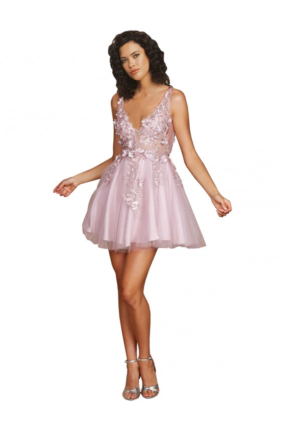 Sleeveless V-Neck V-Back Tulle A-Line Bridesmaid Dress Brisbane